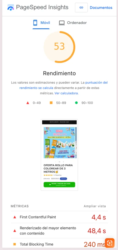 Velocidad de la página Una página sin optimizar